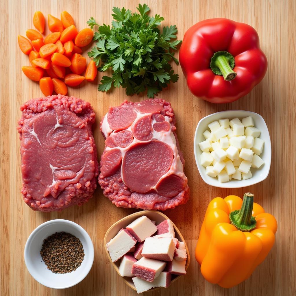 Raw Dog Food Ingredients on a Cutting Board