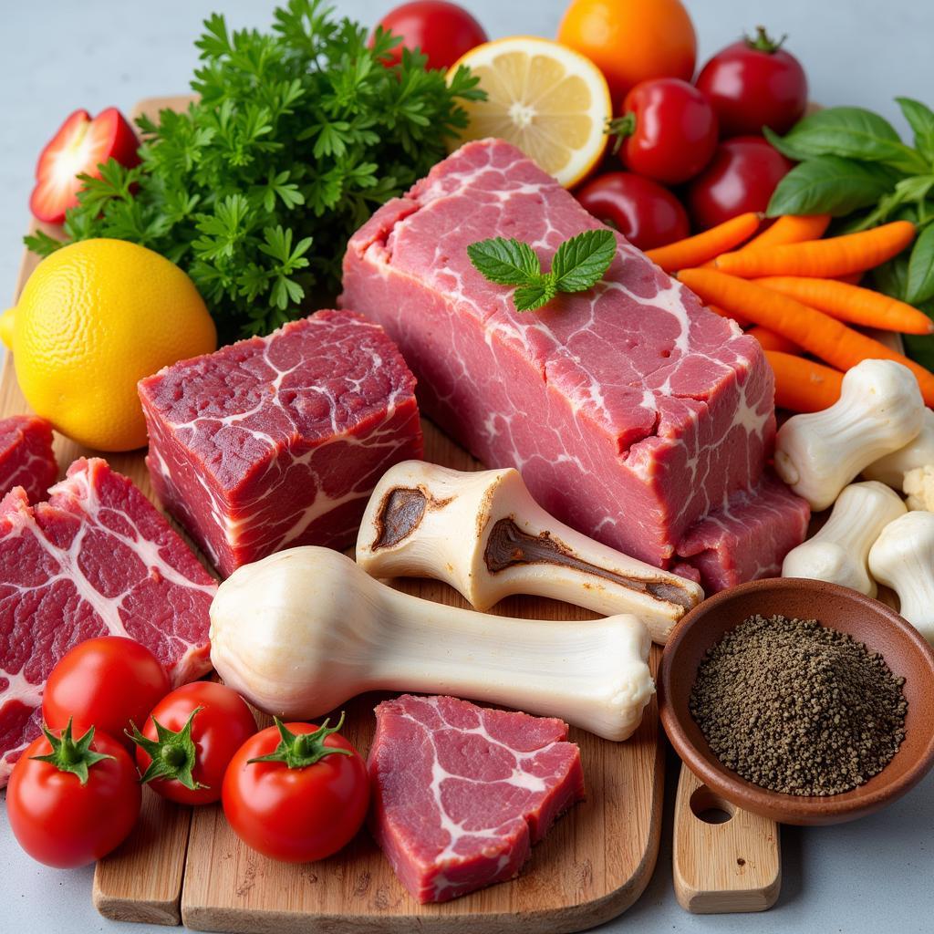 Raw Dynamic Dog Food Ingredients: Fresh Meat, Bones, and Vegetables