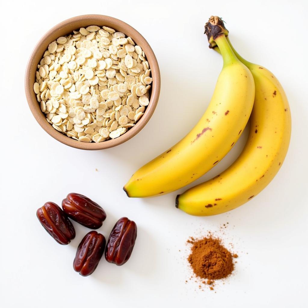 Raw Food Pancake Ingredients: Oats, Bananas, Dates, and Cinnamon