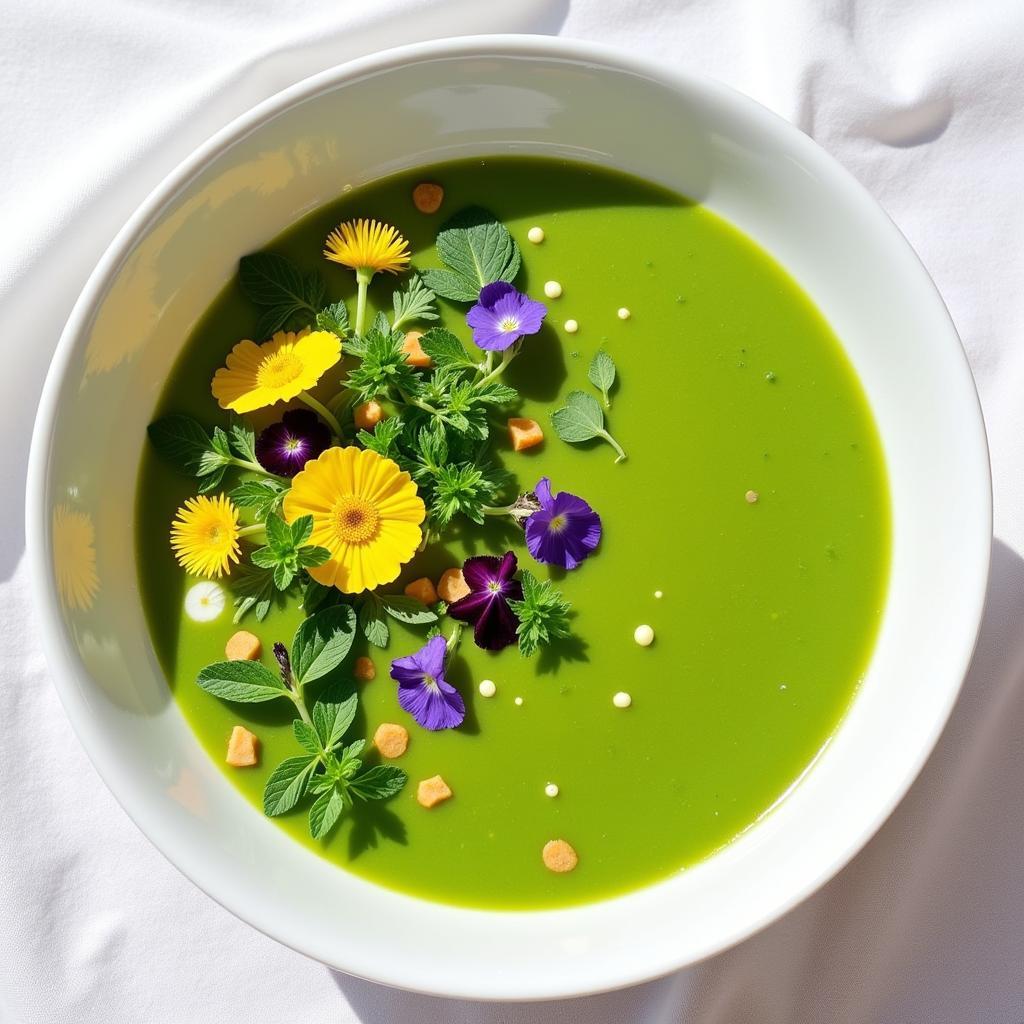 Beautifully Garnished Raw Food Soup