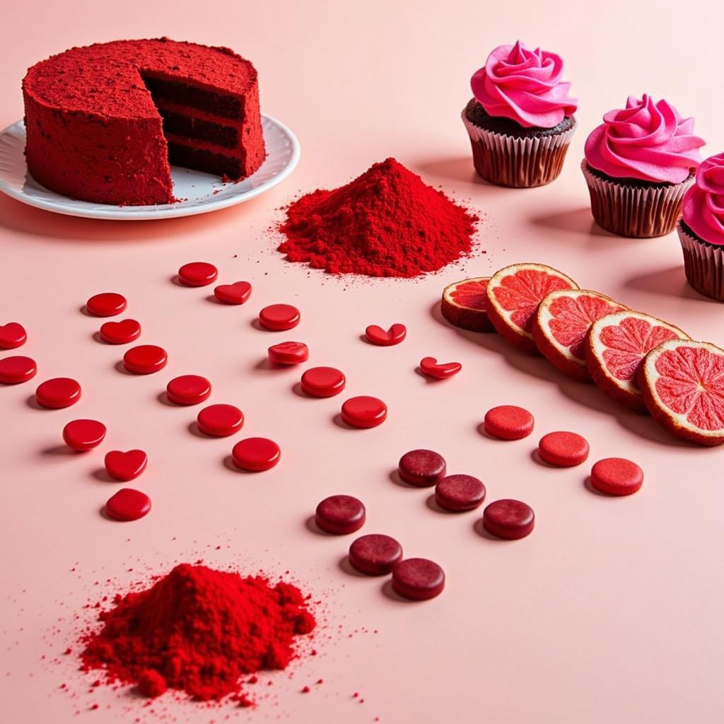 Red Food Colored Candies and Cakes