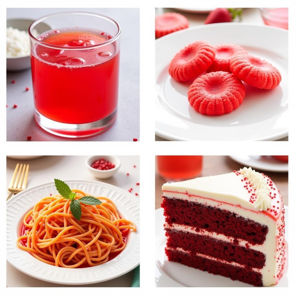 Creative uses of red food gel in various dishes