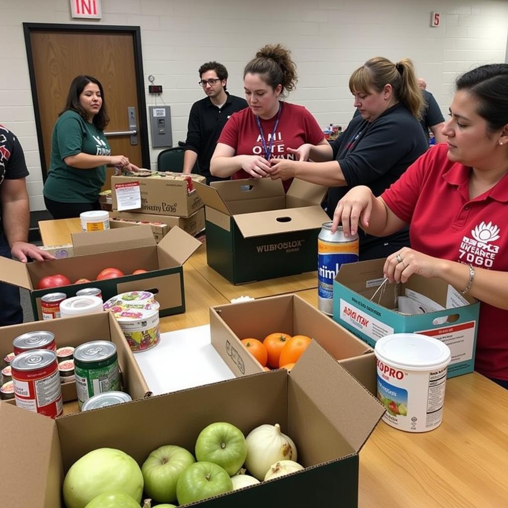 Red Star Food Pantry Volunteers Sorting and Distributing Food