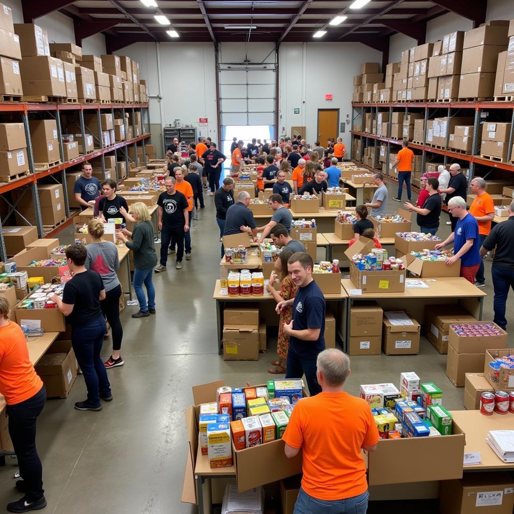 Redwood Empire Food Bank volunteers sorting and packing donated food