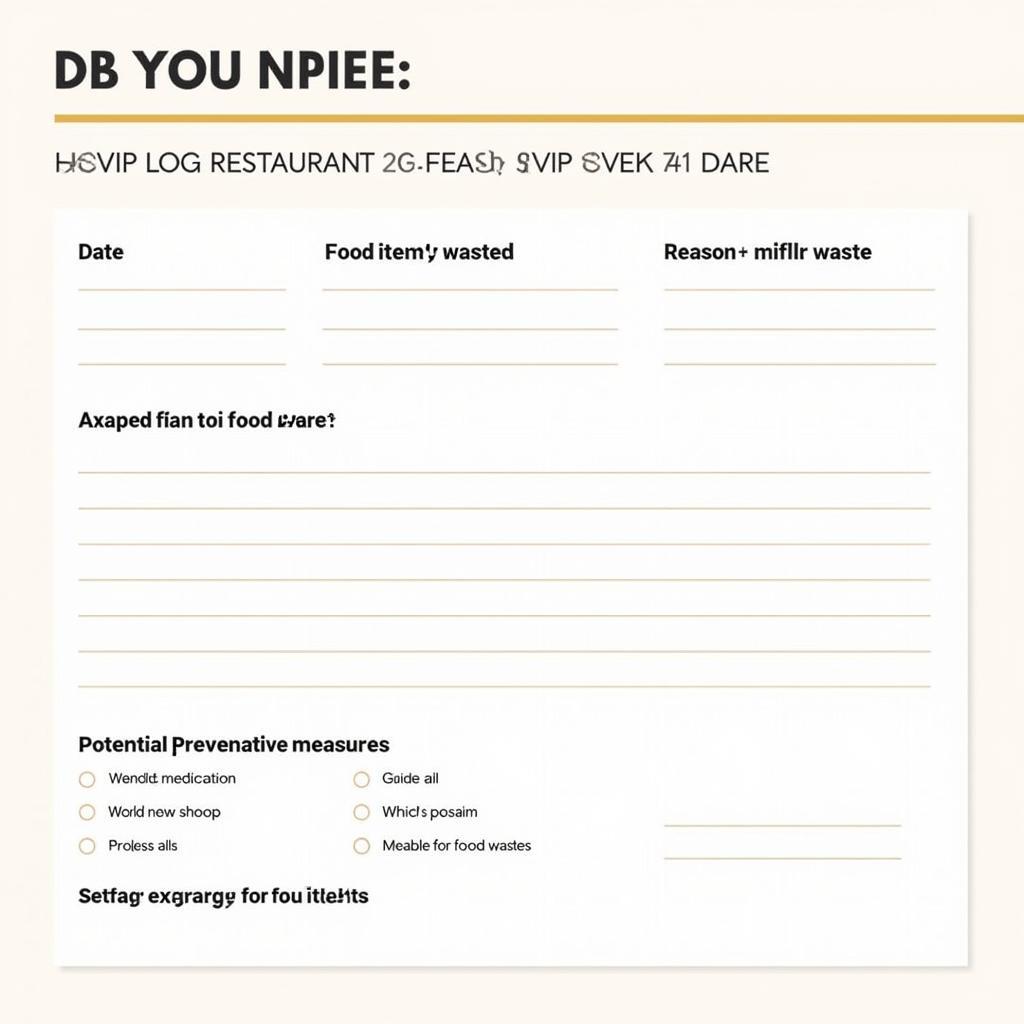 Example of a Restaurant Food Waste Log