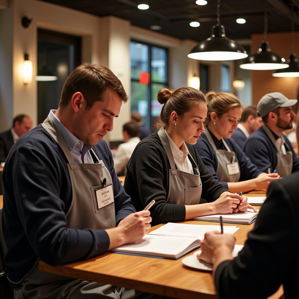 Restaurant staff participating in a food safety training session