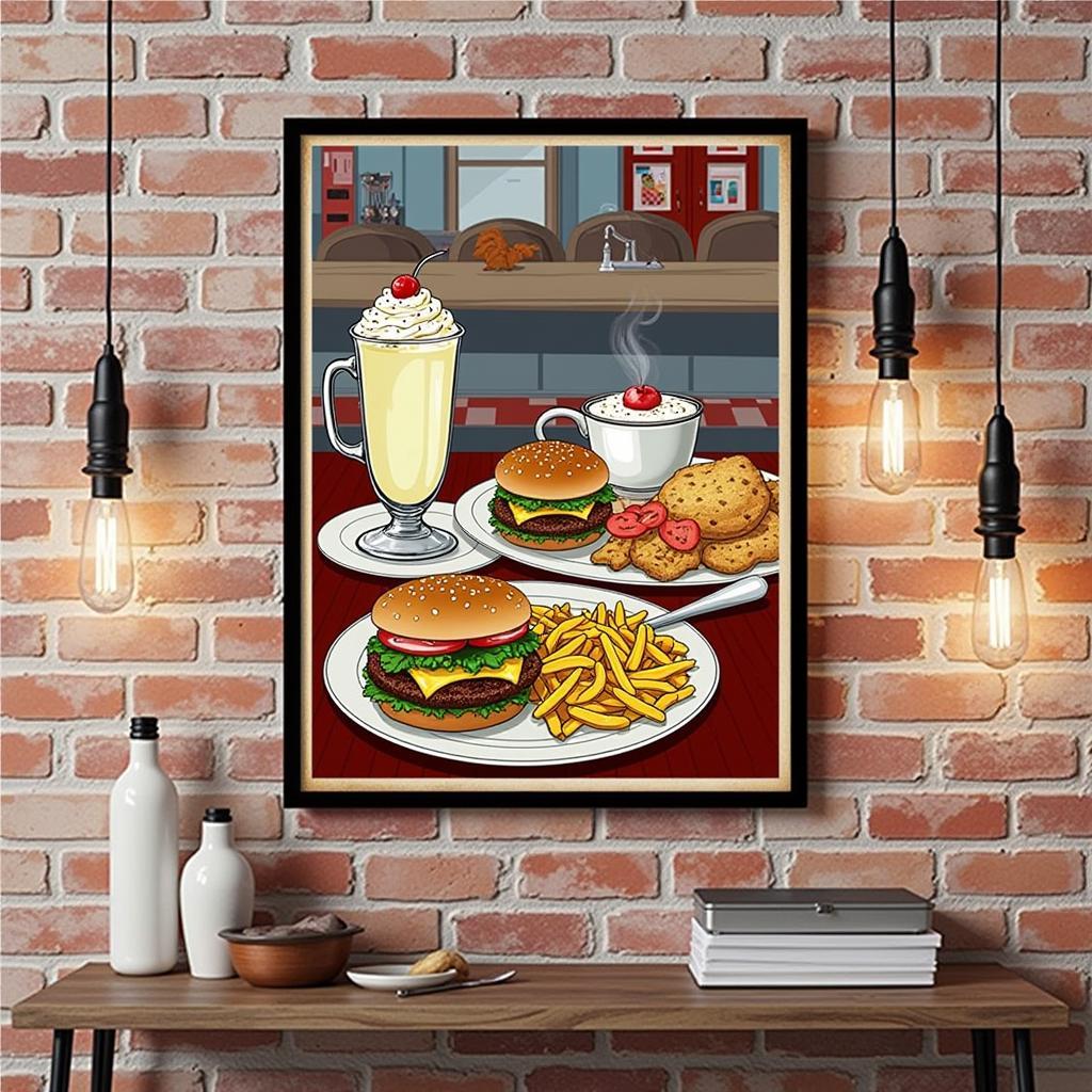 Retro diner kitchen poster adds a vintage touch