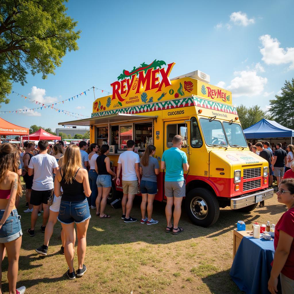 Rev Mex food truck serving customers at a Colorado festival