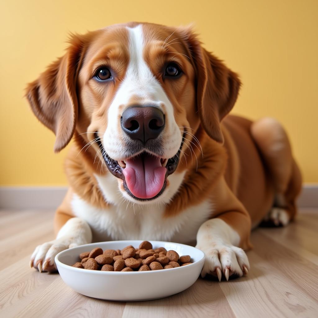 Happy Dog Eating Rex Dog Food