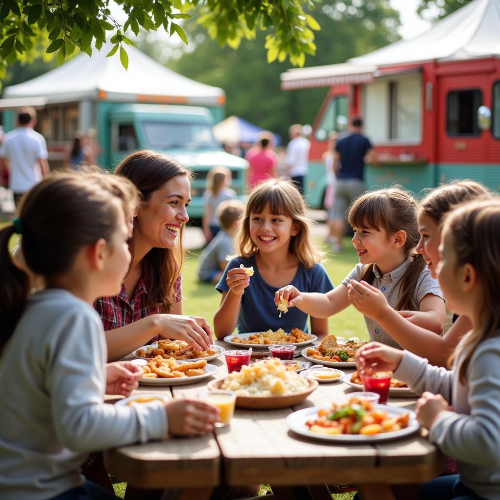 Families Enjoying Food at Ridgewood Food Truck Festival