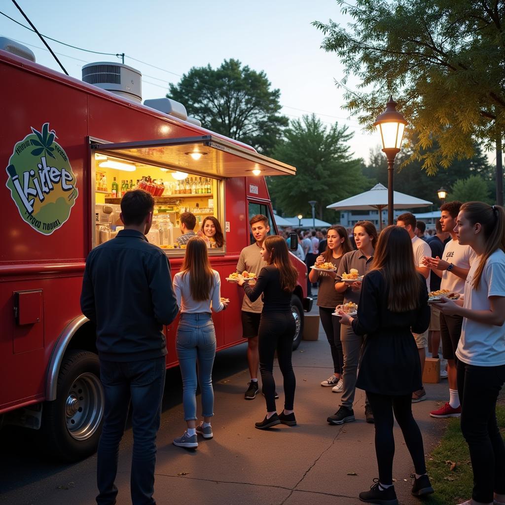 People gathering around a ripe food truck