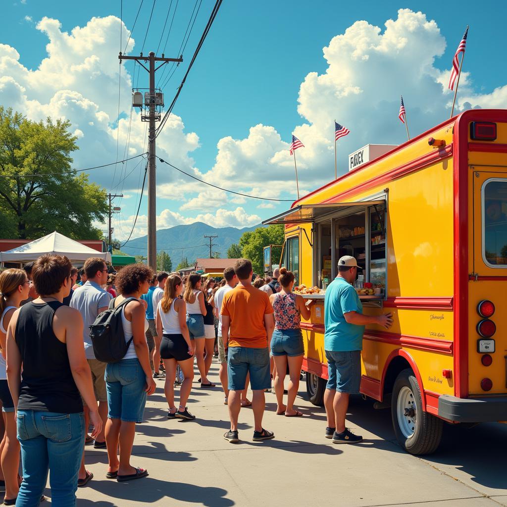 Long line at a ripe food truck