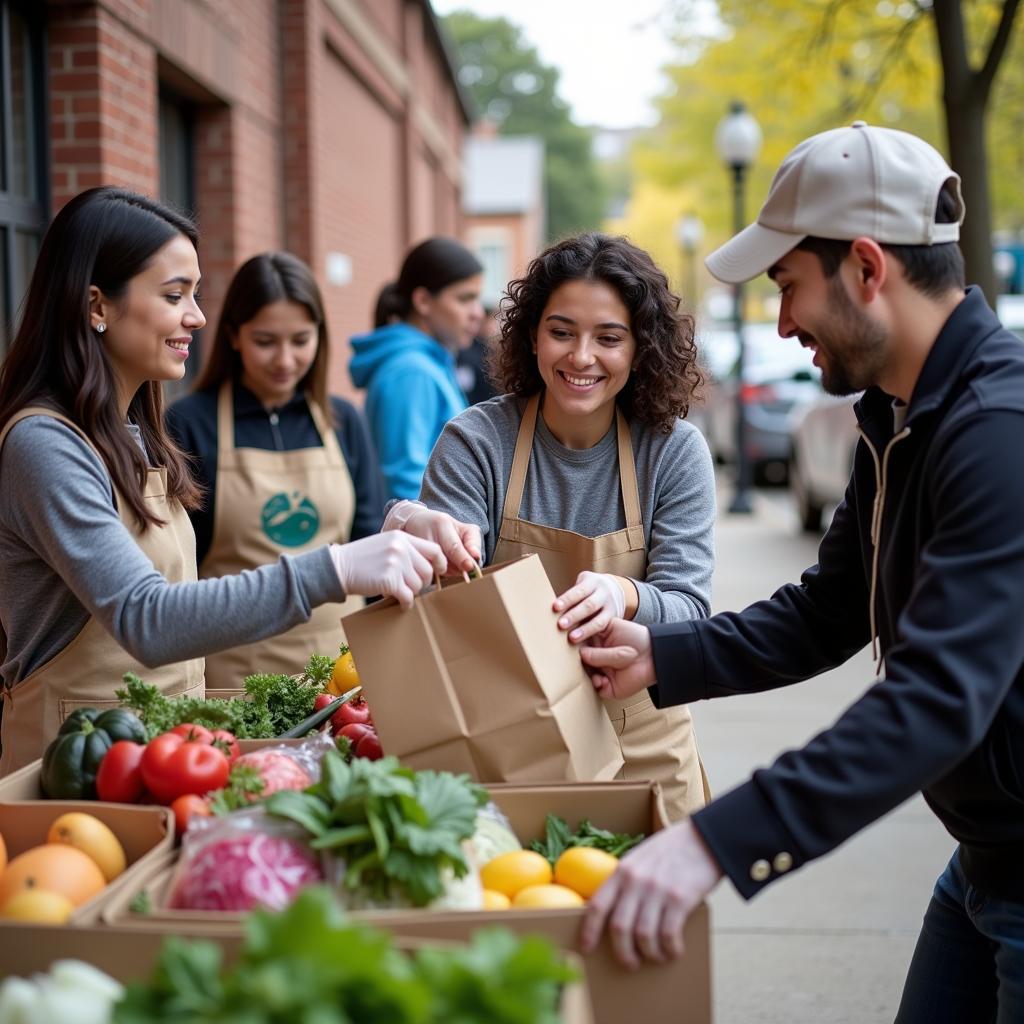 Volunteers distributing food at a rock church food distribution event