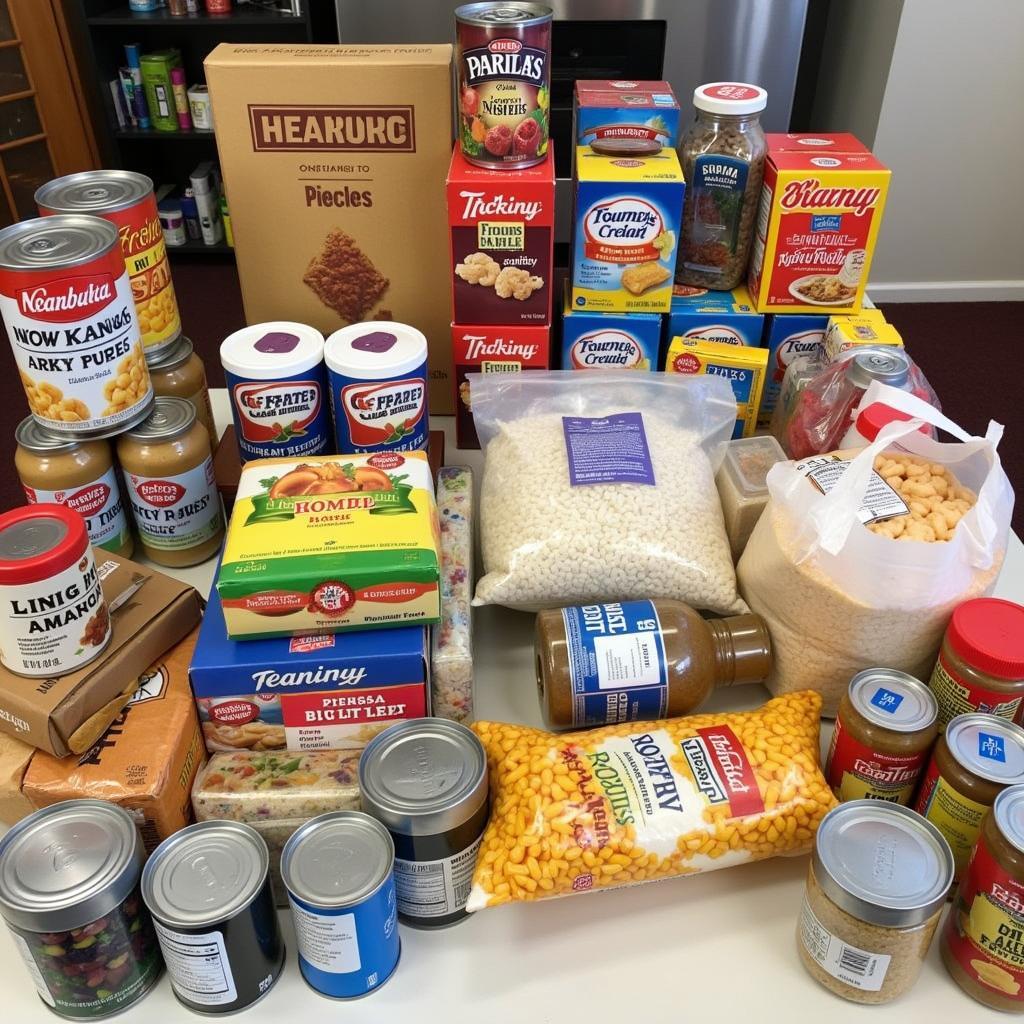 Assorted food donations for a rock church food distribution program