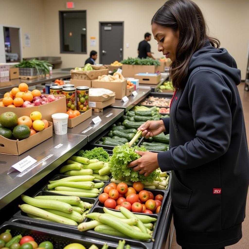 Client choosing food at a Rocky Mount food pantry