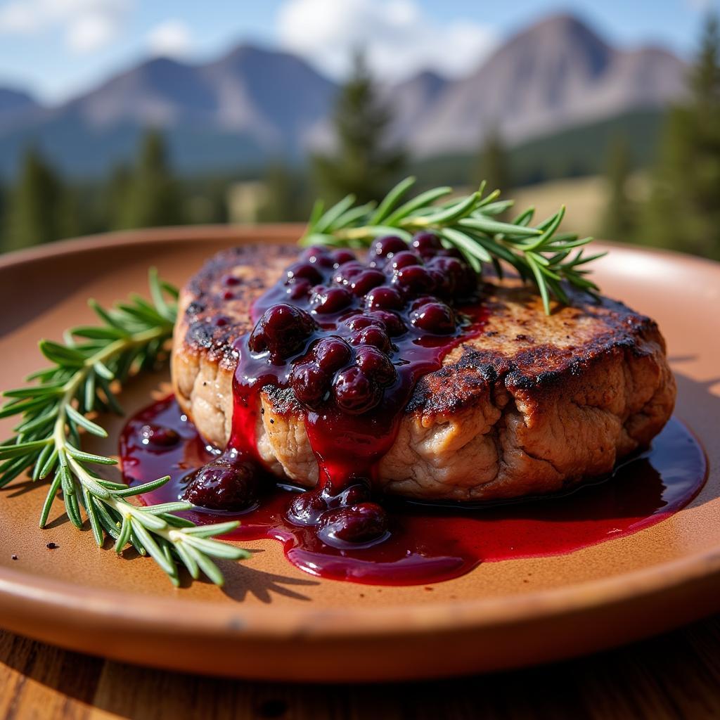 Rocky Mountain elk steak with huckleberry sauce