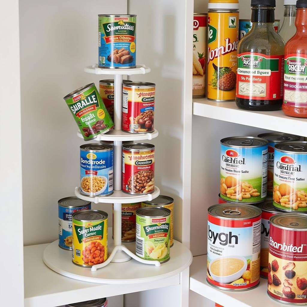 Rotating Can Organizer in a Pantry