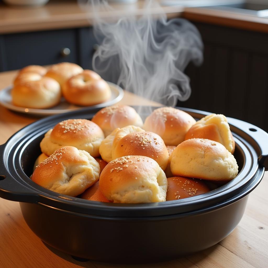 Keeping Bread Warm with a Round Roll-Top Food Warmer