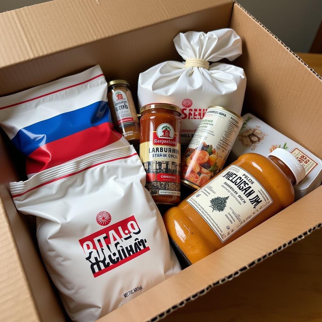 Securely packaged Russian food products ready for shipment