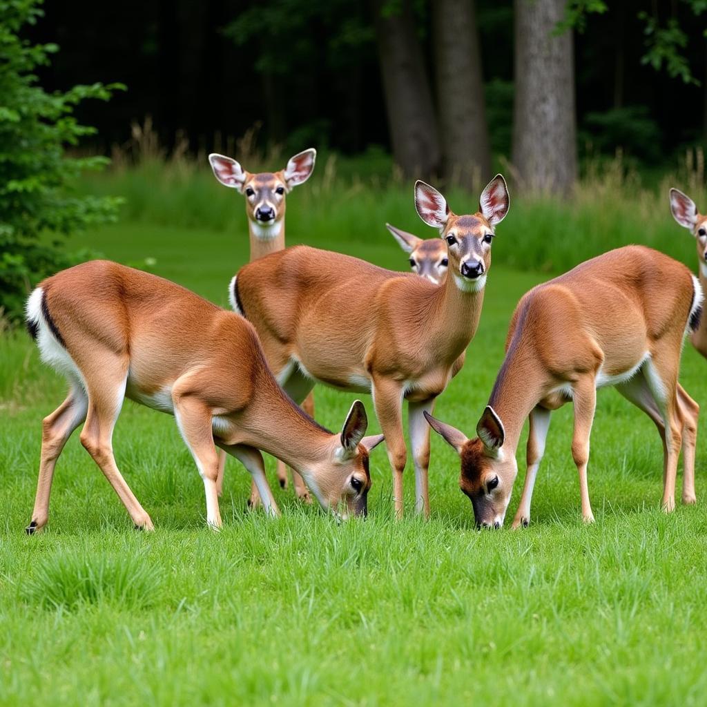 Deer feeding on a rye grain food plot