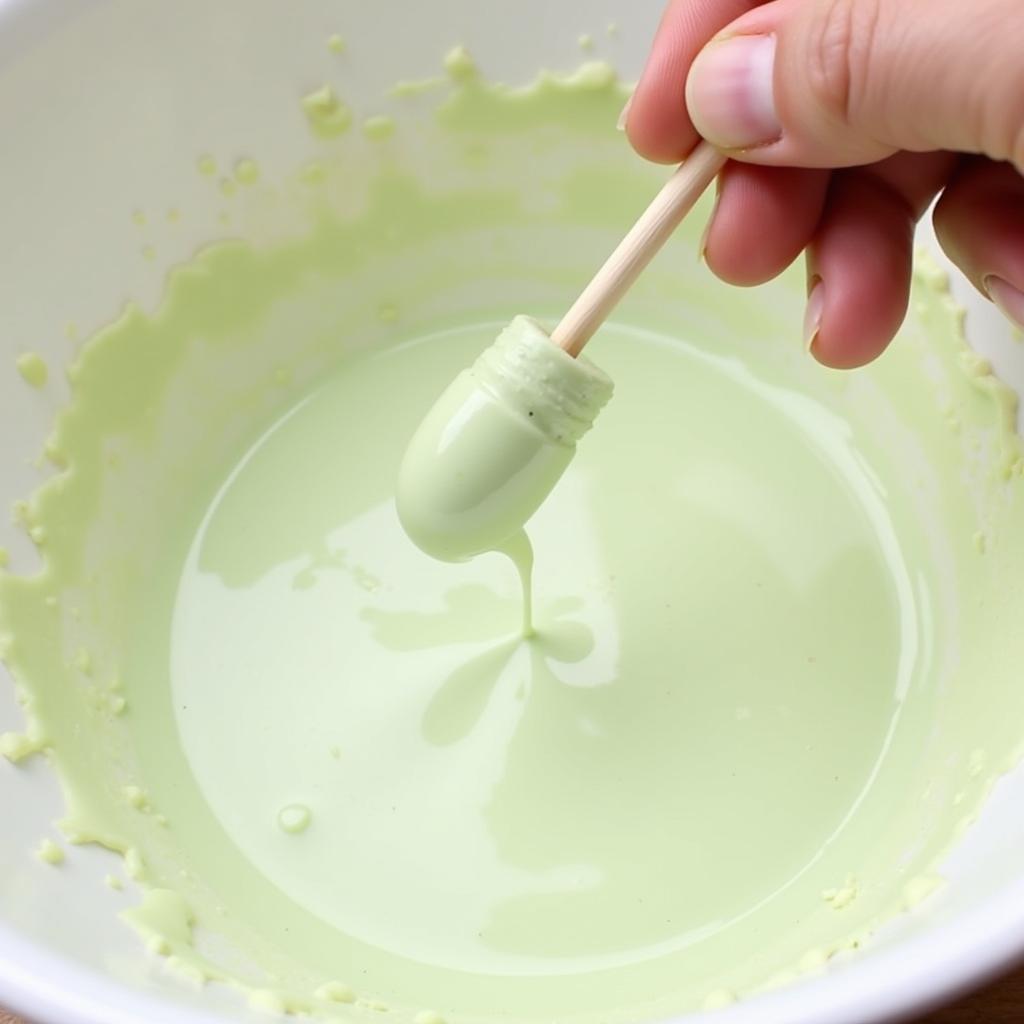 Mixing Sage Green Gel Food Coloring into Batter