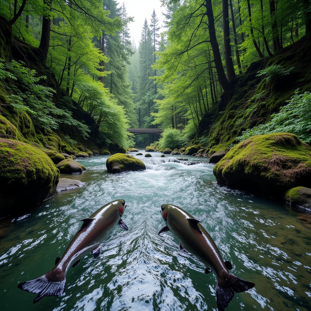 Salmon in a Temperate Rainforest Stream