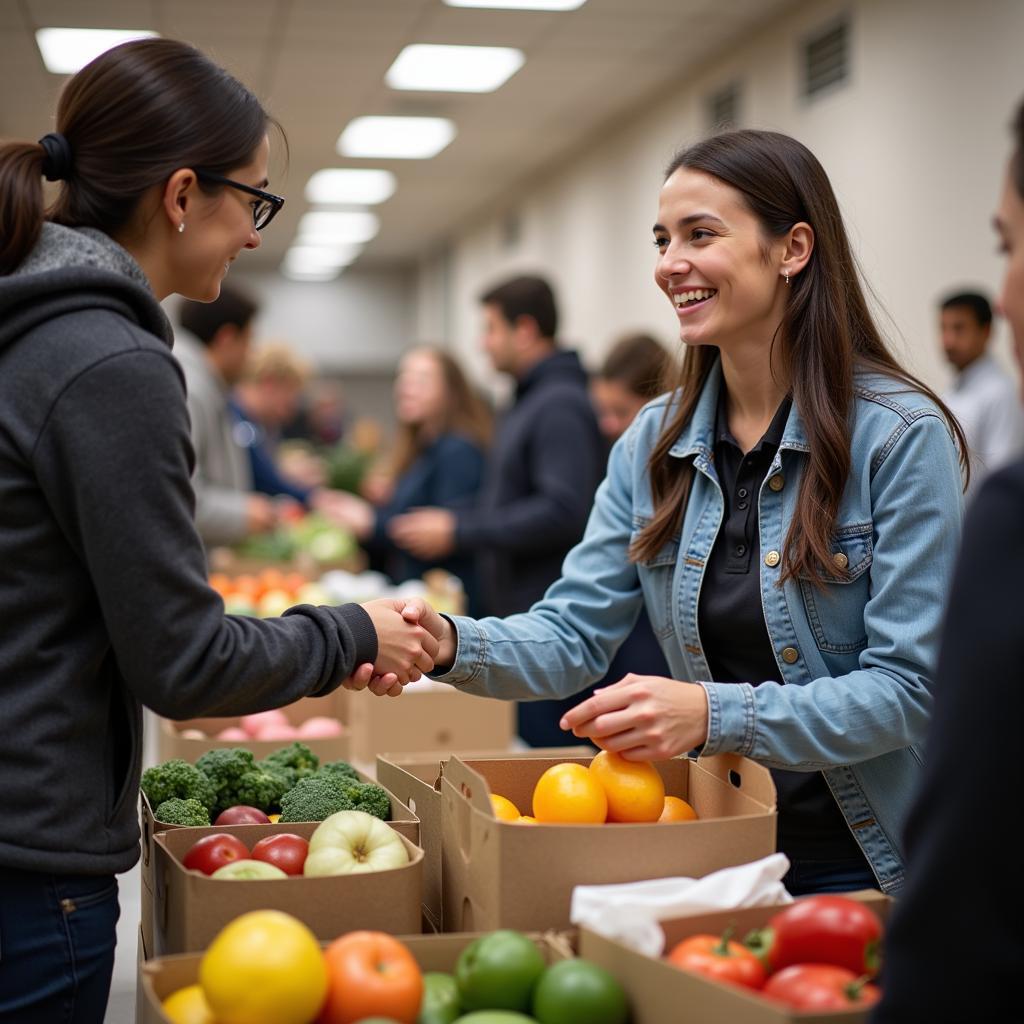 Volunteers assisting people at a Salvation Army food pantry.