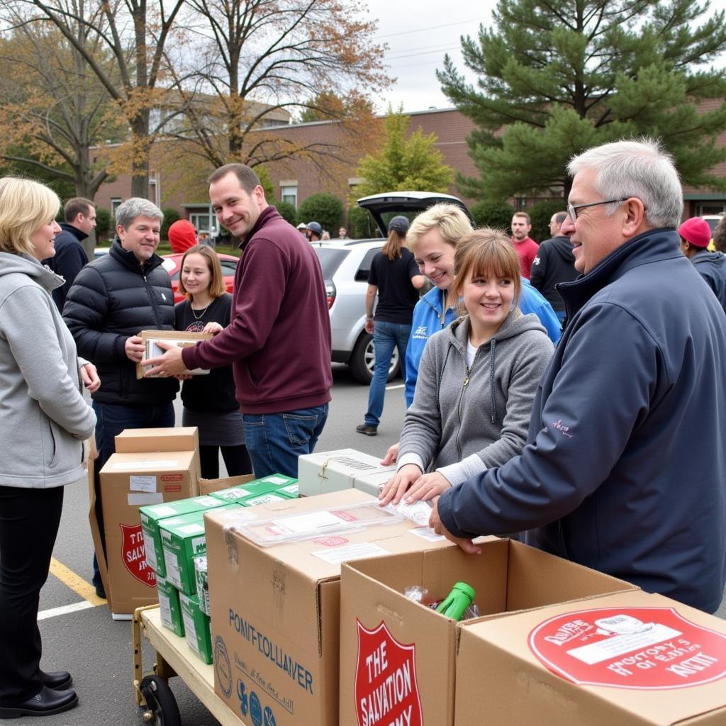 Food donations being dropped off at the Salvation Army Montgomery Street Food Distribution Center