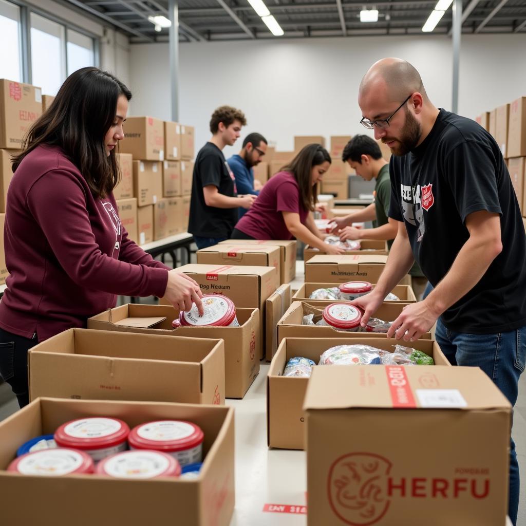 Volunteers at the Salvation Army Montgomery Street Food Distribution Center