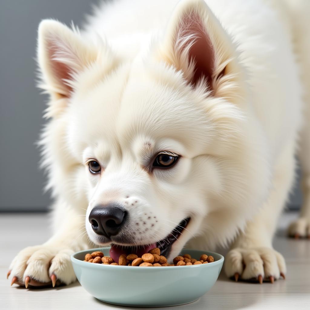 Samoyed Enjoying a Healthy Meal