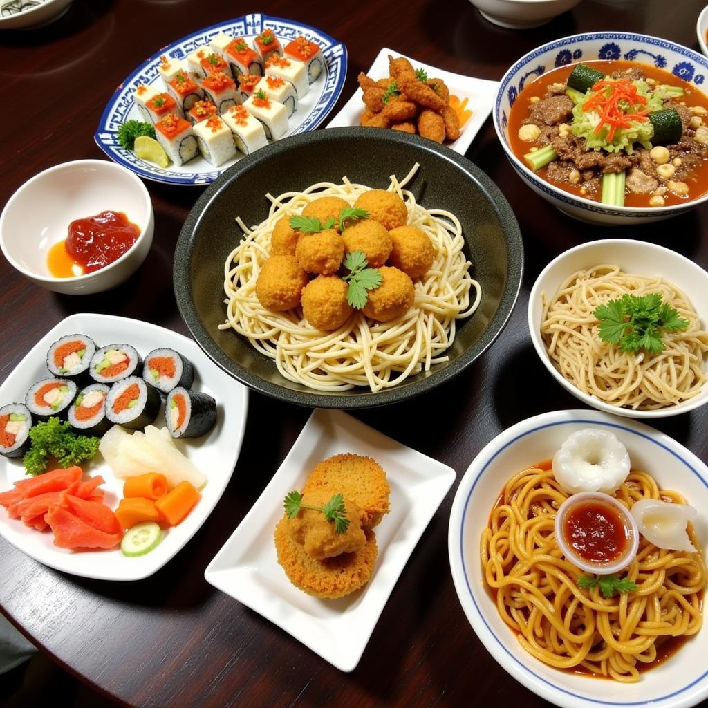 A colorful spread of various Japanese dishes available in Sanford, NC