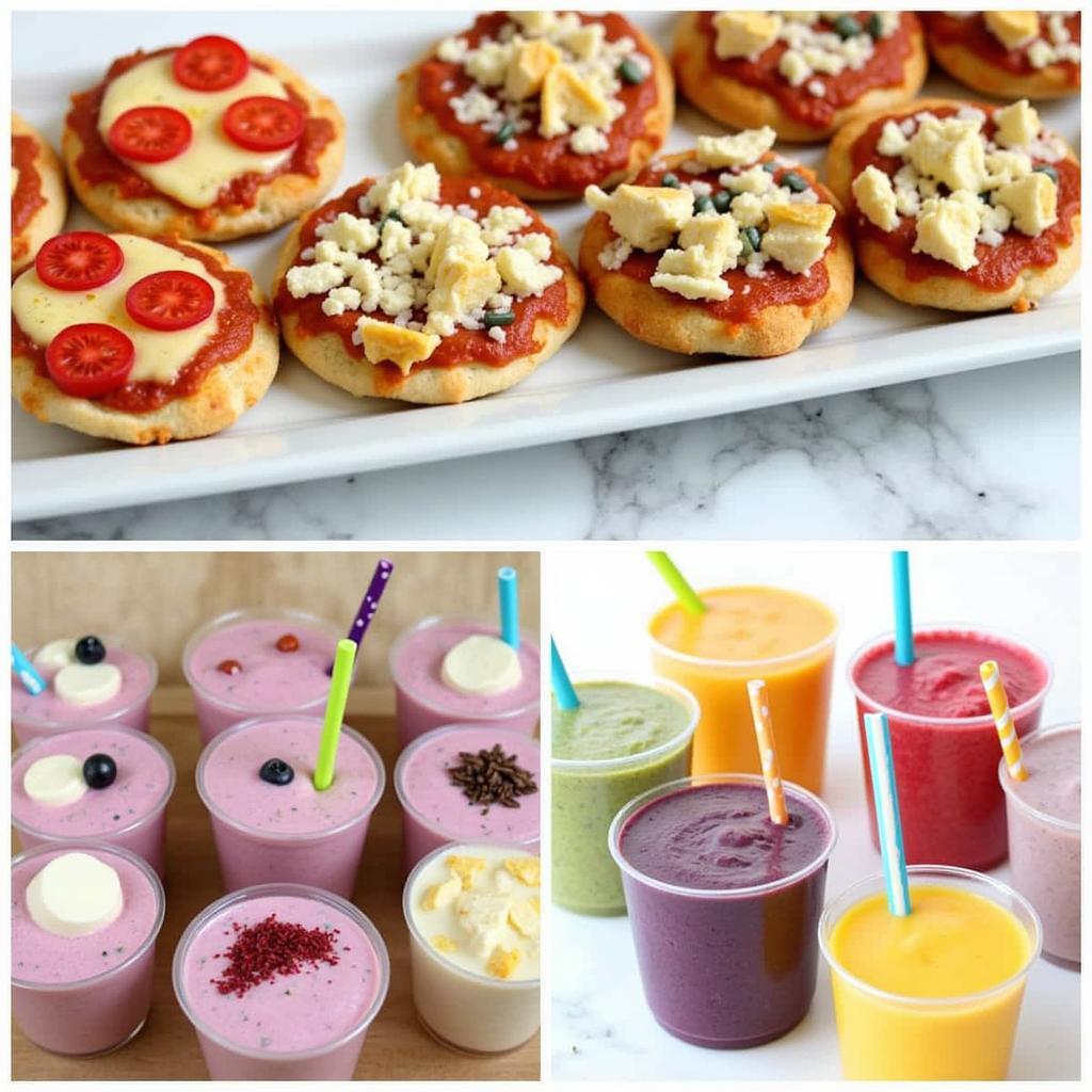 Savory Frozen Party Snacks: Mini frozen pizzas and individual smoothie cups.