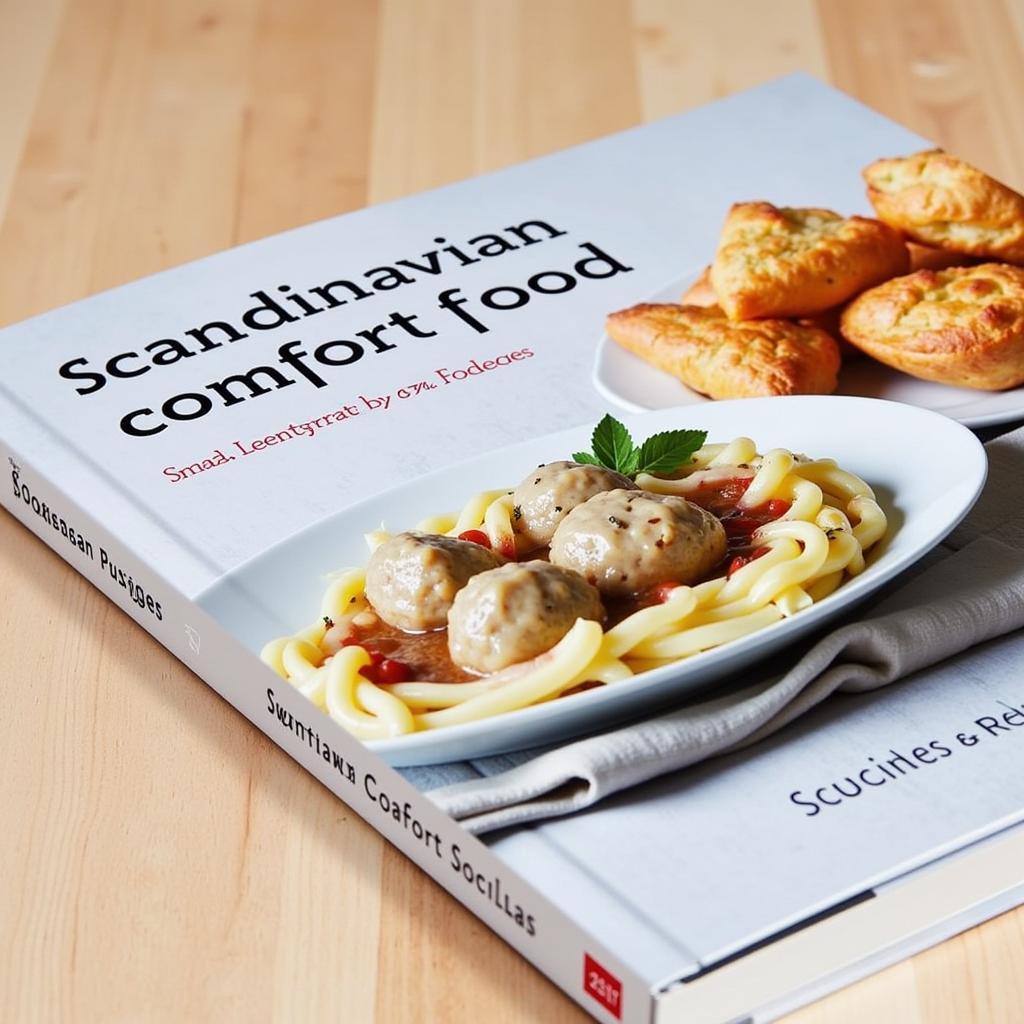 A cookbook cover featuring a delicious Scandinavian dish like Swedish meatballs or Danish pastries.