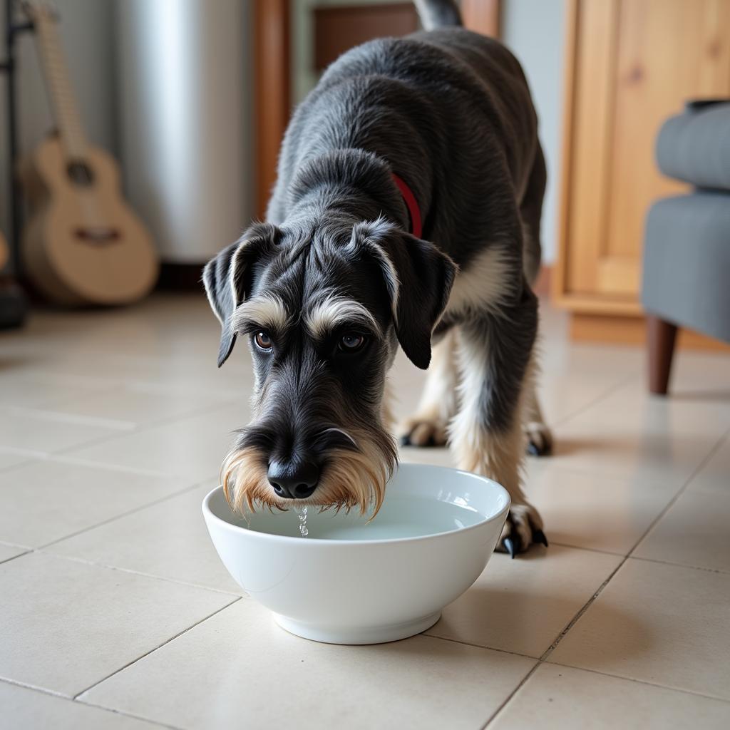 Hydrated Schnauzer drinking fresh water