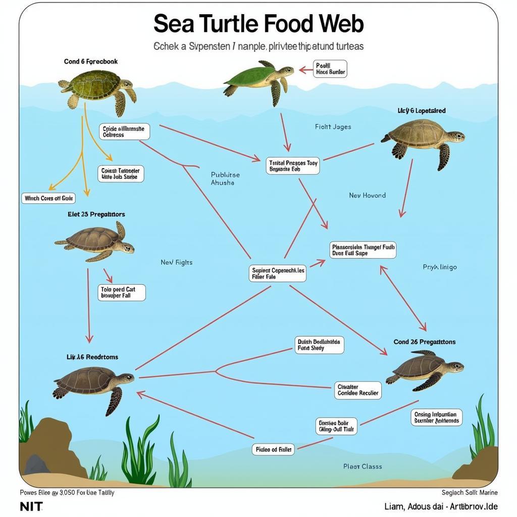 Sea Turtle Food Web Diagram Illustrating Predators and Prey