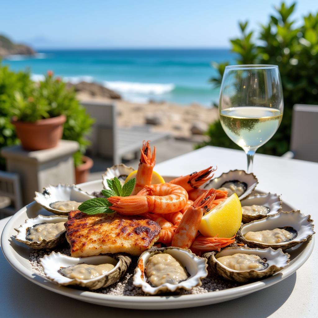 Seafood platter paired with white wine