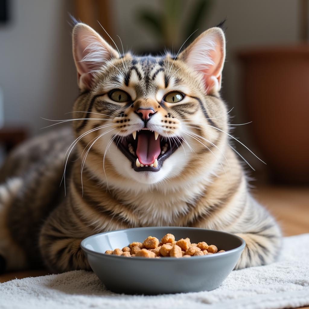 Senior Cat Eating Soaked Kibble