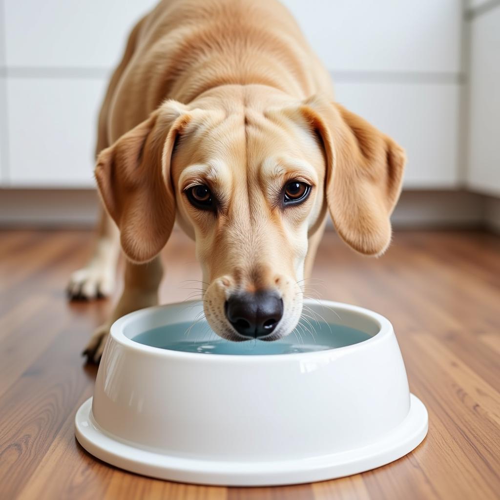 Senior dog drinking fresh water