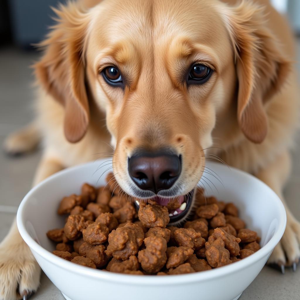 Senior Dog Enjoying Soft Food