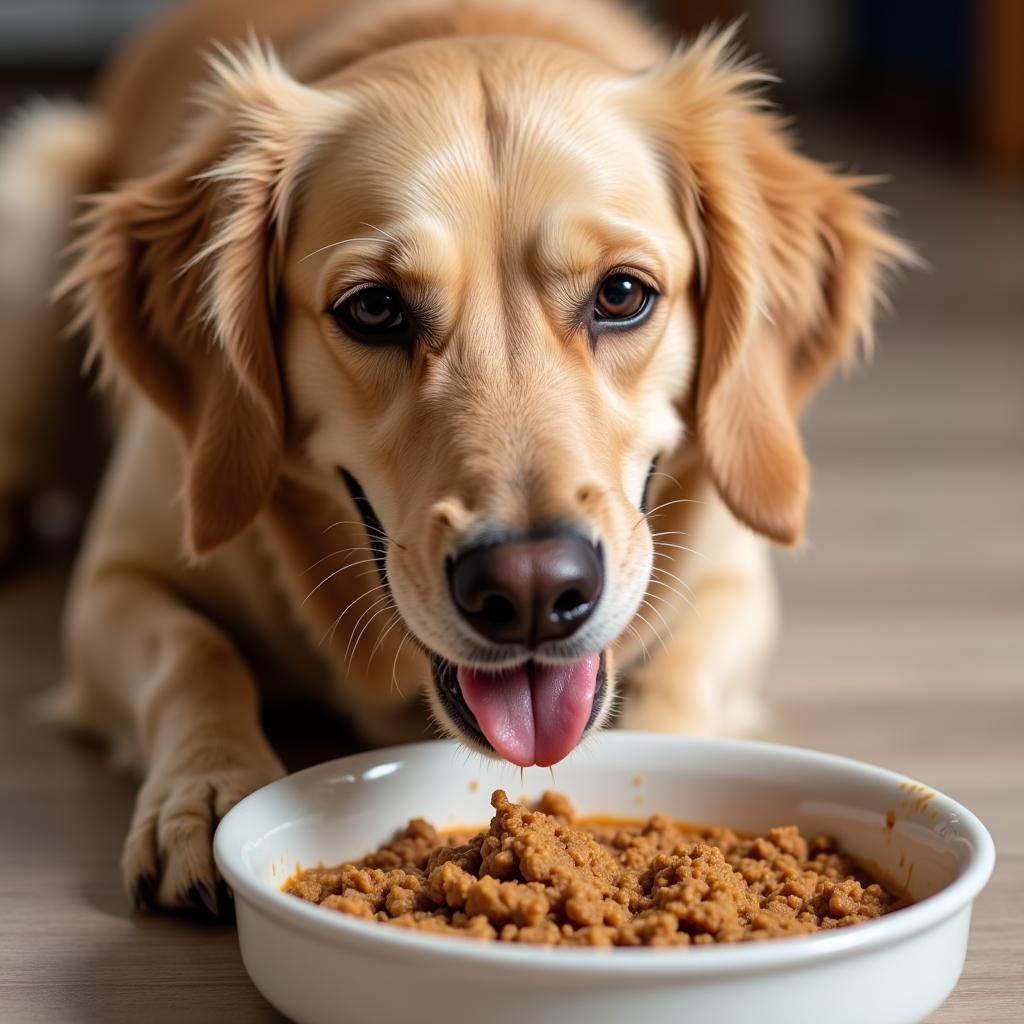 Senior Dog Enjoying Soft Food