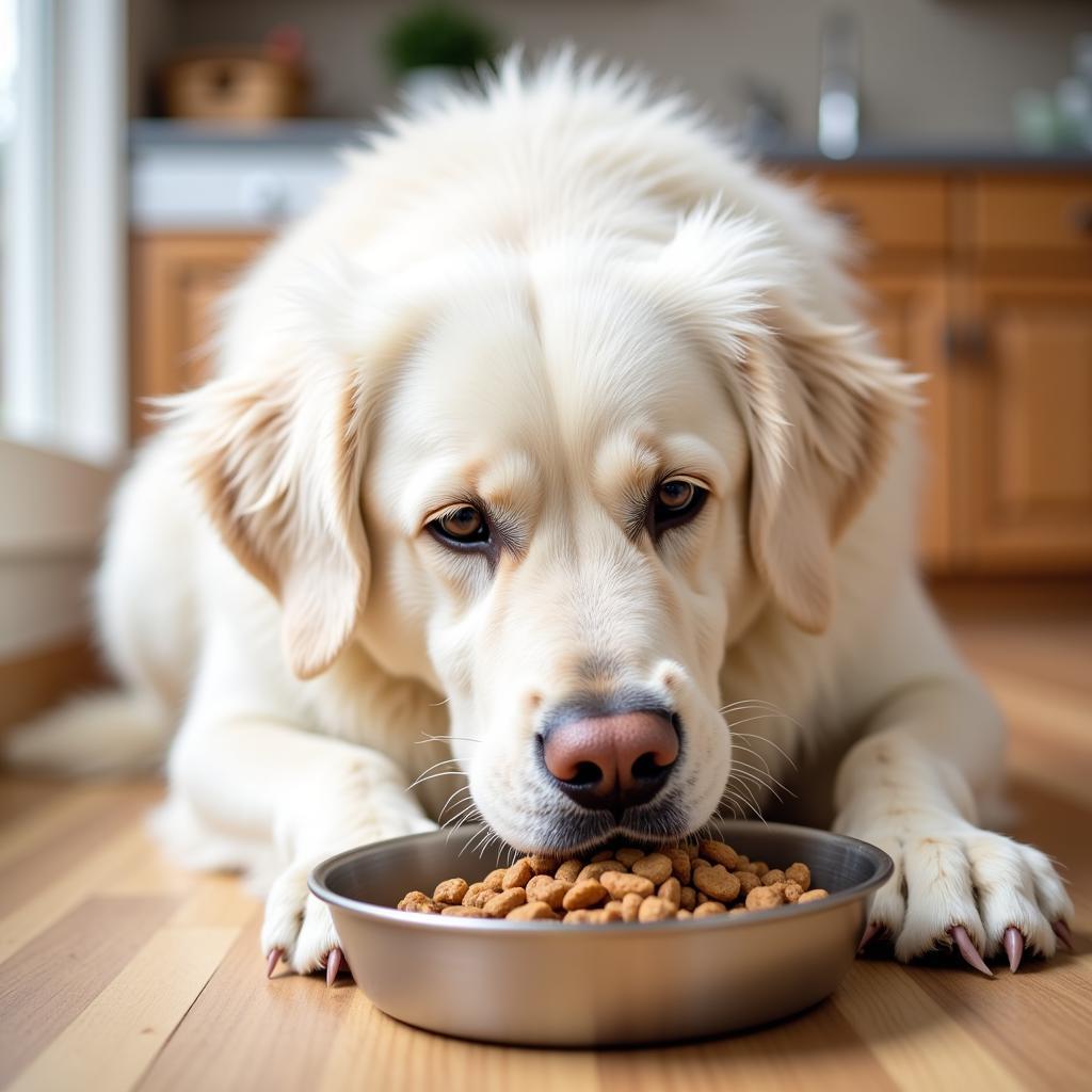 Senior Great Pyrenees Eating Specialized Food