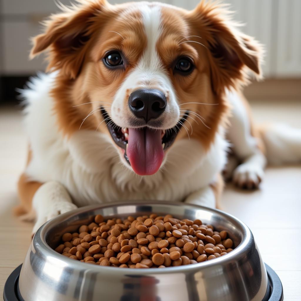 Serving Lentil Dog Food to a Happy Dog