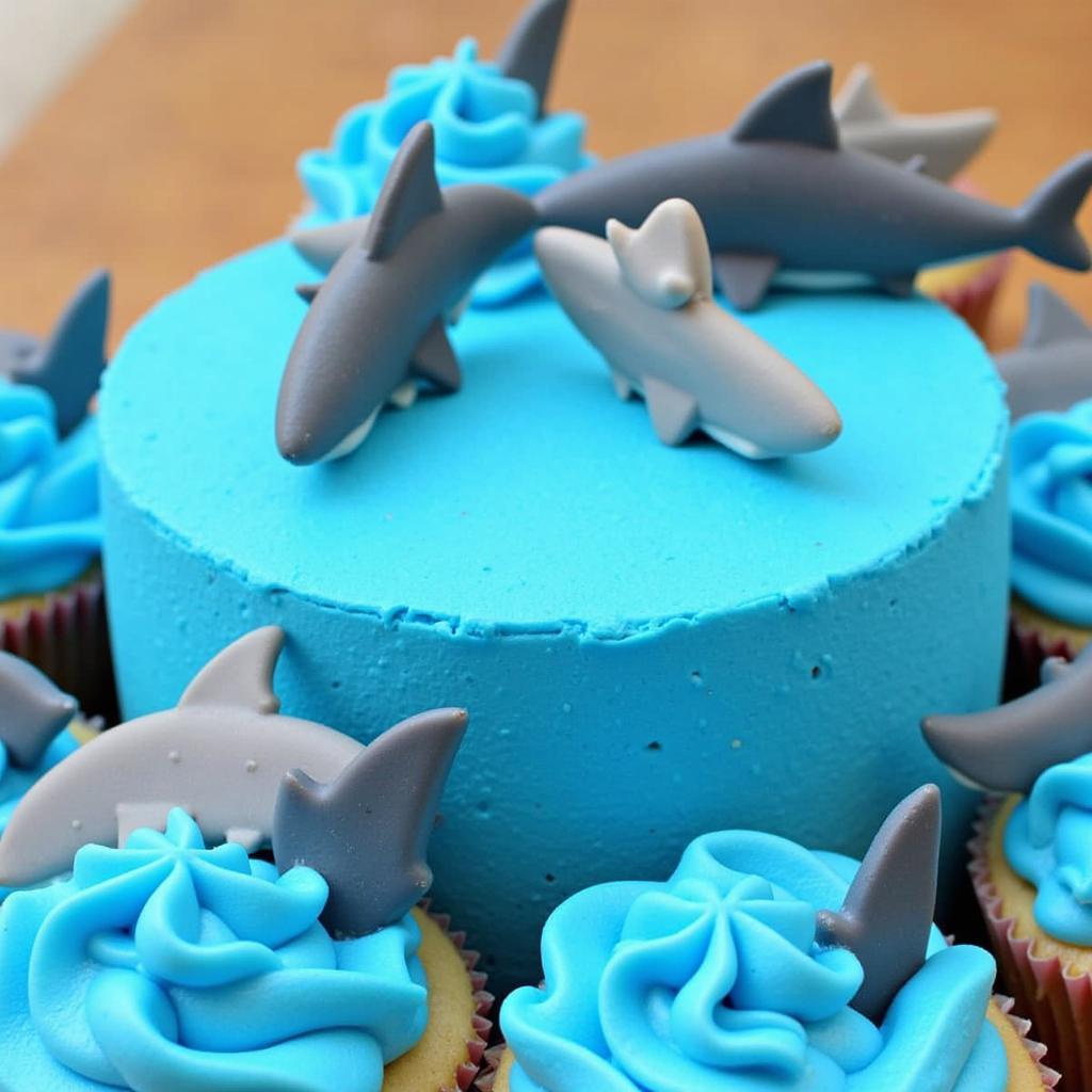 Shark Fin Cupcakes and Shark Attack Cake