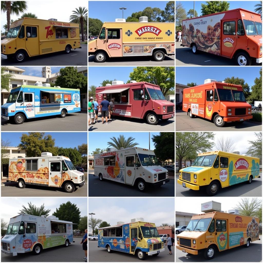 Simi Valley Food Truck Variety: A collage of different food trucks serving various cuisines, showcasing the diversity and vibrancy of the local food truck scene.