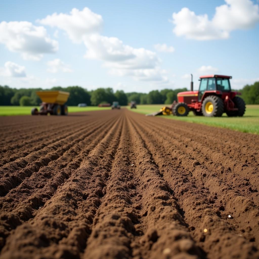 Preparing soil for 7 way food plot seed by tilling and amending.