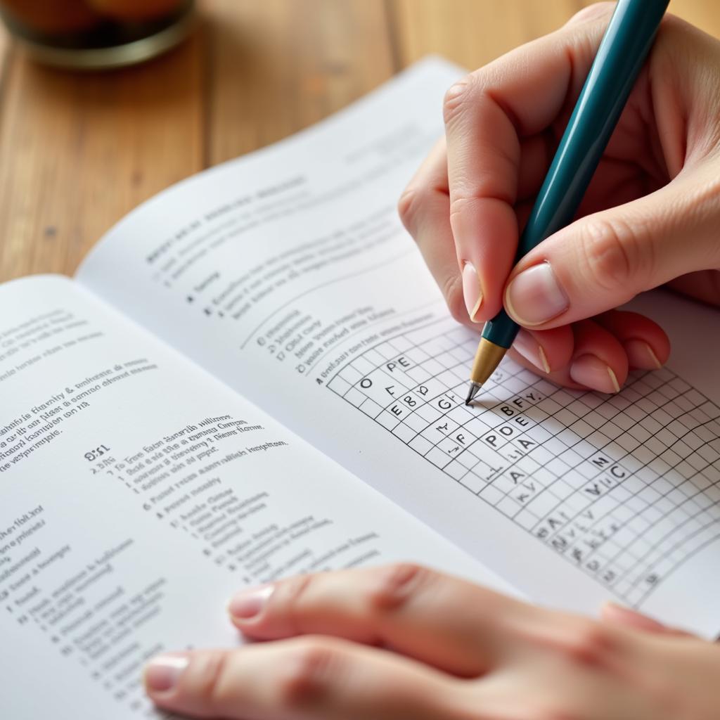 Person Solving a Food-Themed Crossword Puzzle