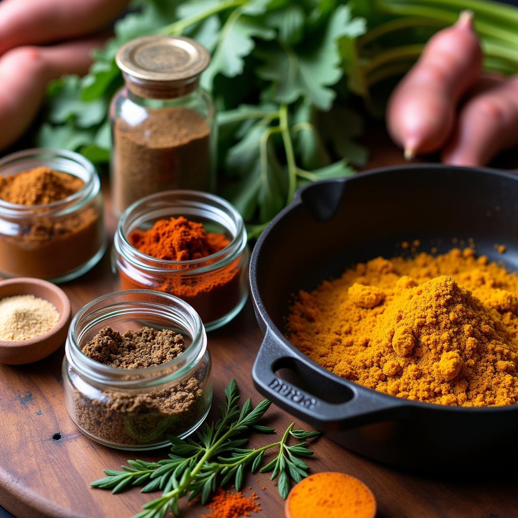 Soul Food Cooking Essentials: Spices, Fresh Produce, and Cast Iron Skillet