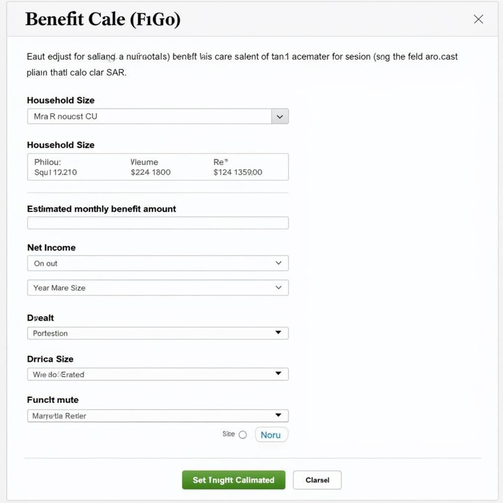 South Dakota SNAP Benefit Calculator Screenshot