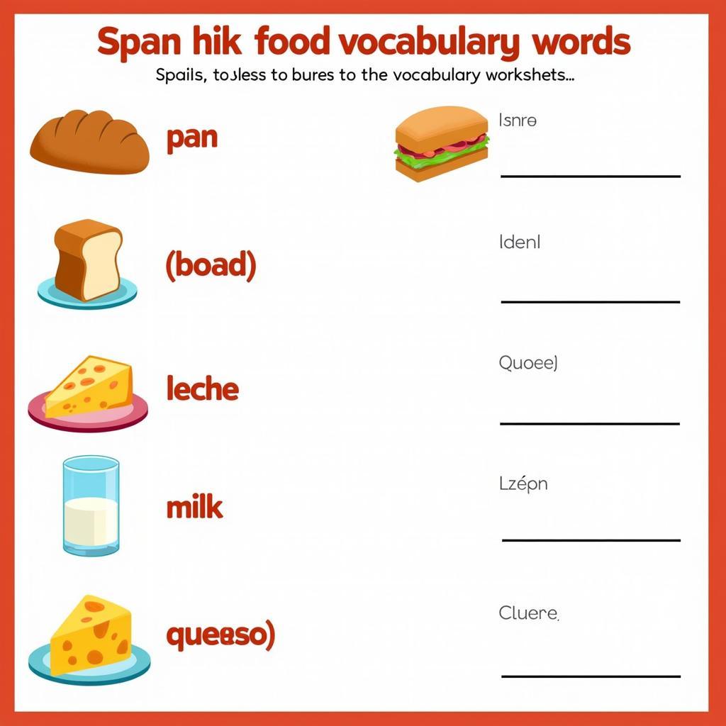 Spanish Food Worksheet for Vocabulary Beginners