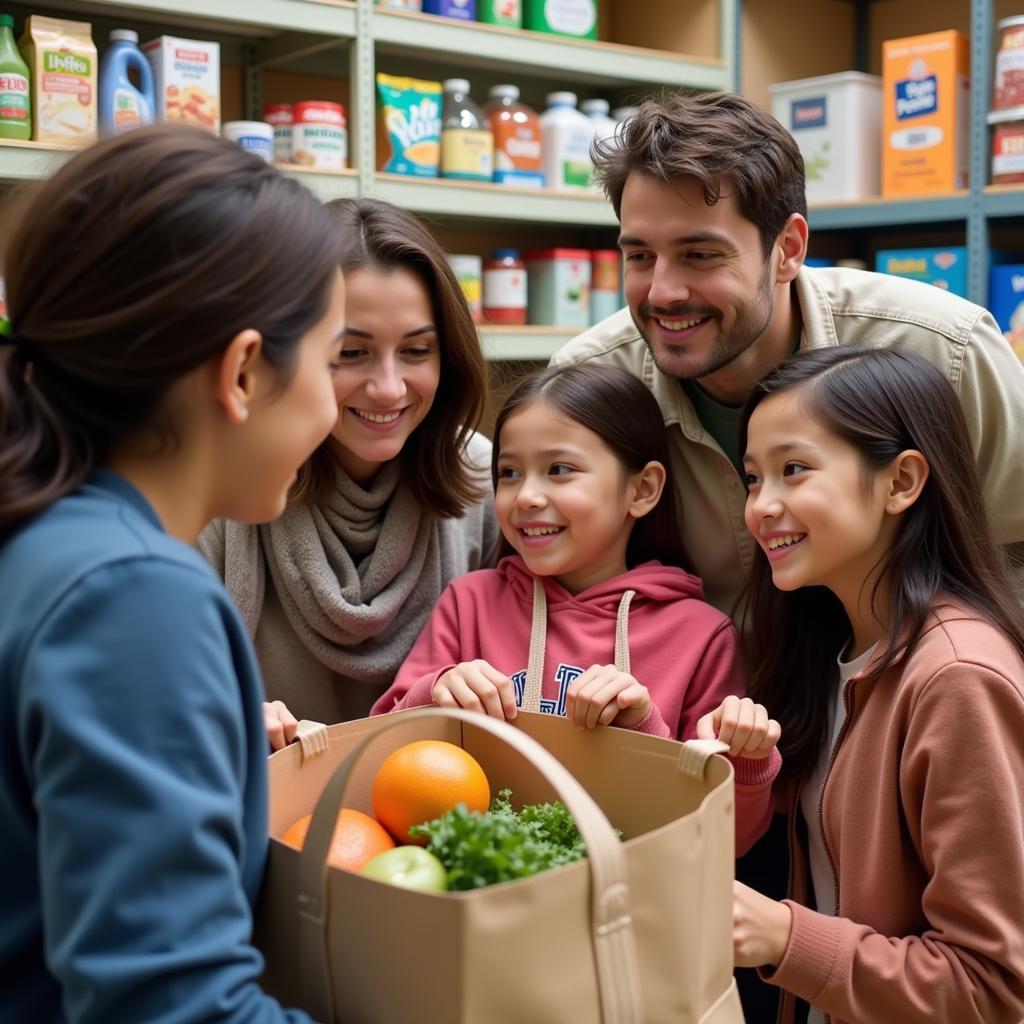 A family receiving food at St. Bartholomew's Church food pantry